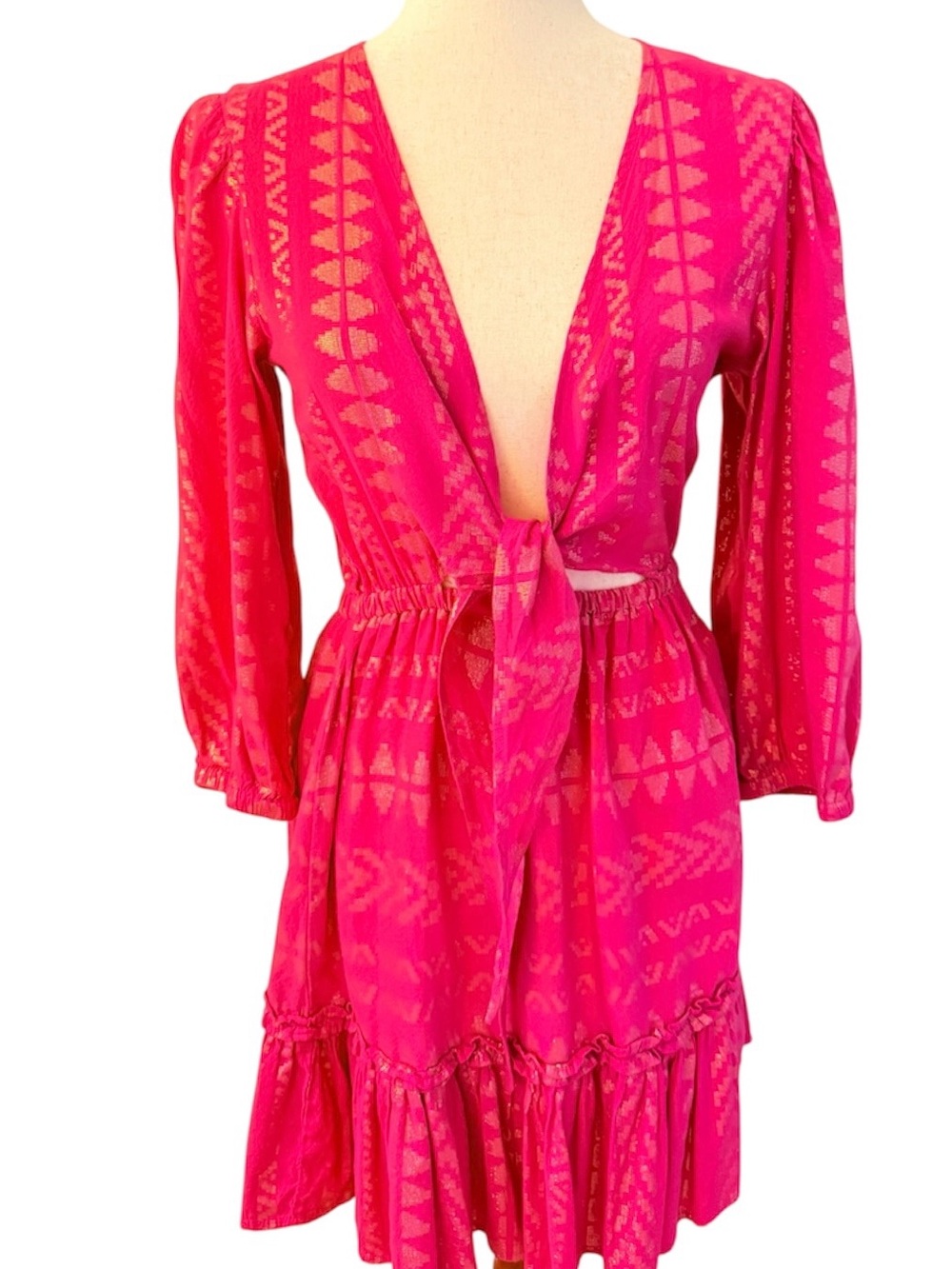 Elan Pink Metallic Tie Front Cutout Mini Dress Size Small